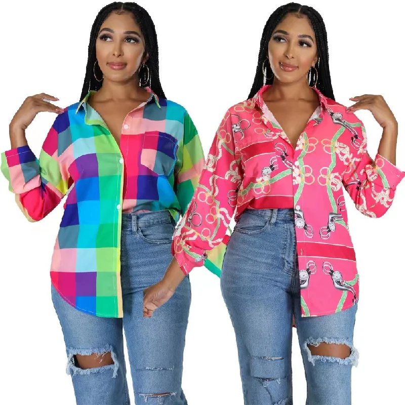 J&H 2023 new arrivals elegance women's blouses shirts long sleeve designer printed chic causal tops autumn clothes Embroidered Cotton Blouse