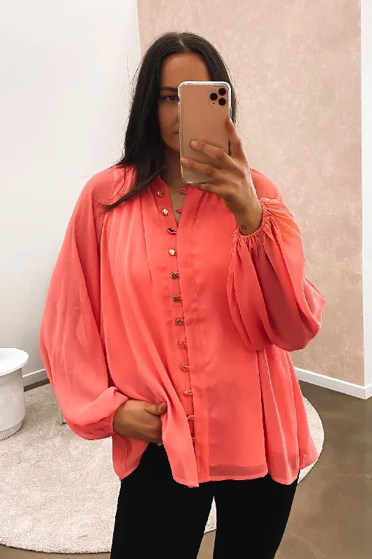 Jacynta Blouse Coral Frilled Cuff Blouse