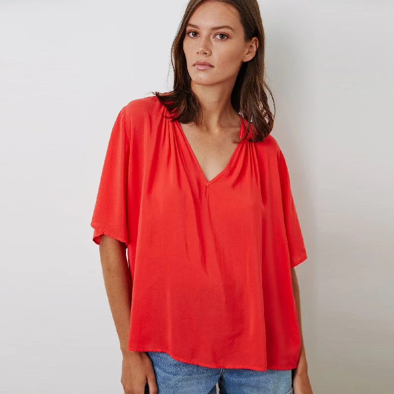 Jaycee Split Neck Blouse (Strawberry) Balloon Sleeve Blouse
