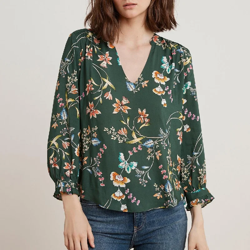Jazzy Floral Blouse (Zinnia) Textured Cotton Blouse