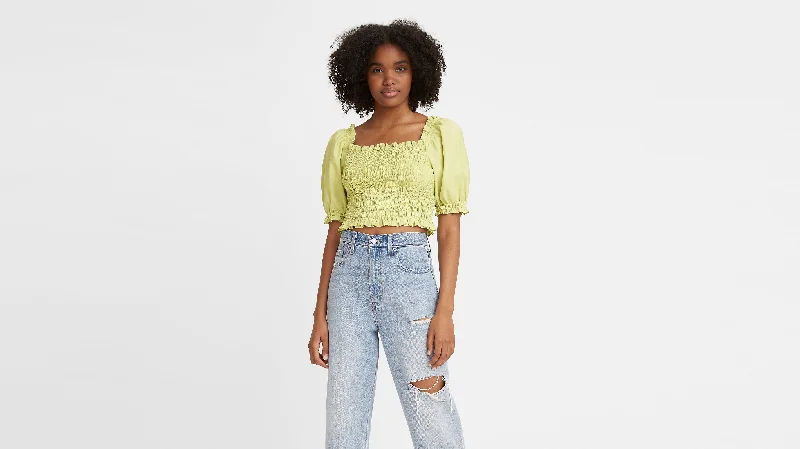 Levi's® Women's Rey Smocked Short Sleeve Blouse Boho Printed Blouse