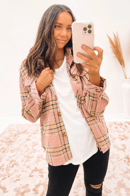 Lotty Shacket Pink Feminine Ruffle Blouse
