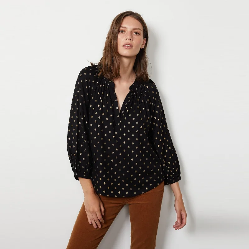 Maisee Foil Dot Blouse (Black Multi) Embroidered Floral Blouse