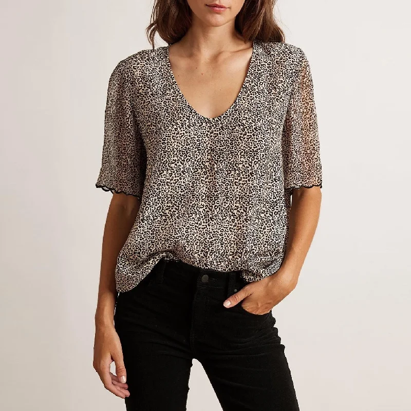 Olivia Printed Viscose Crepe Scoop Neck Blouse Smart Casual Blouse