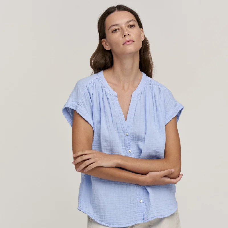Pamela Cotton Gauze Blouse (Mist) Asymmetric Hem Blouse