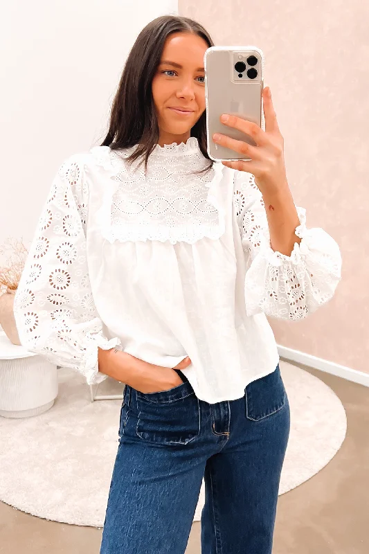 Paris Lace Blouse White Loose Fit Blouse