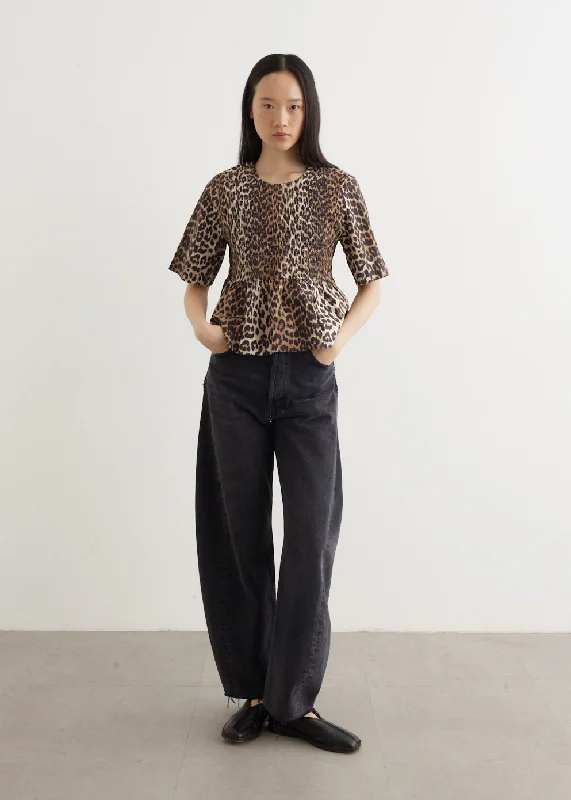 Printed Cotton Open Back Smock Blouse Semi-Sheer Blouse