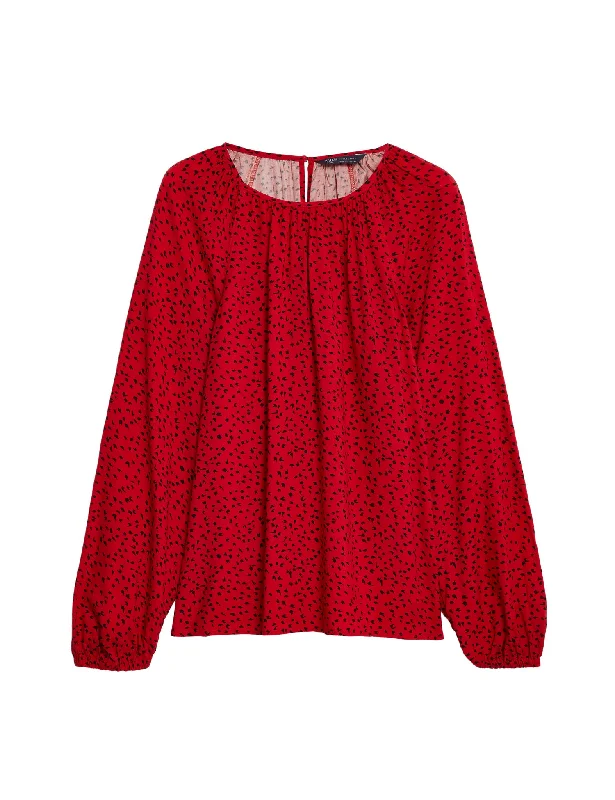 Printed Crew Neck Blouse Boho Printed Blouse