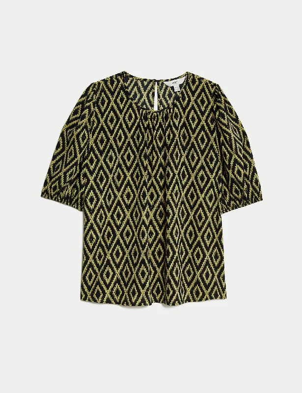 Printed Puff Sleeve Blouse Elegant Office Blouse