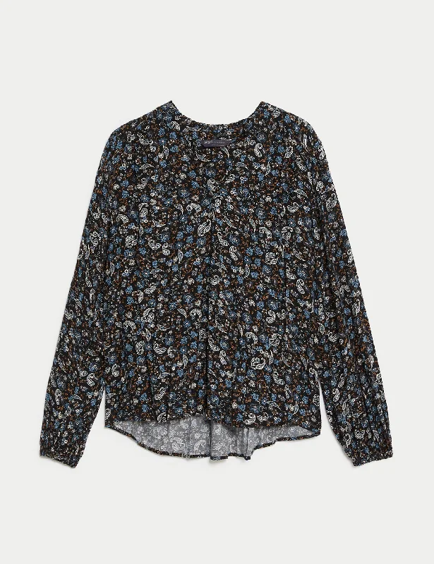Printed Regular Fit Long Sleeve Blouse Vintage Lace Blouse