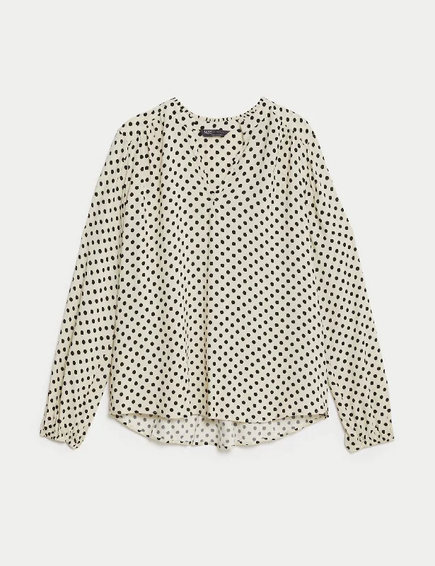 Printed Regular Fit Long Sleeve Blouse Feminine Tie Blouse