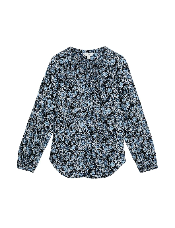 Printed Tie Neck Relaxed Blouse Sweetheart Neck Blouse