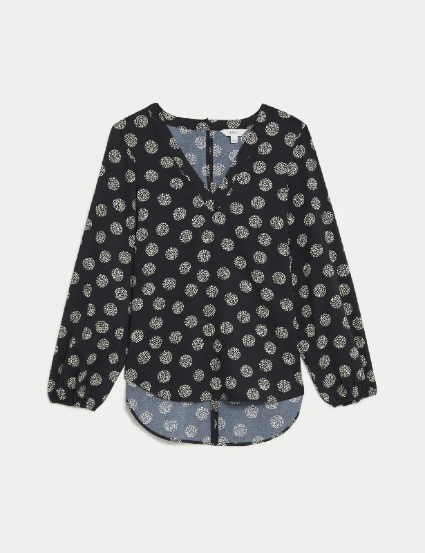 Printed V-Neck Blouse Delicate Bow Blouse