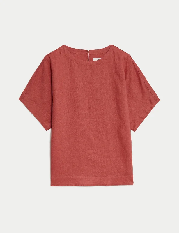Pure Linen Round Neck Relaxed Blouse Soft Modal Blouse