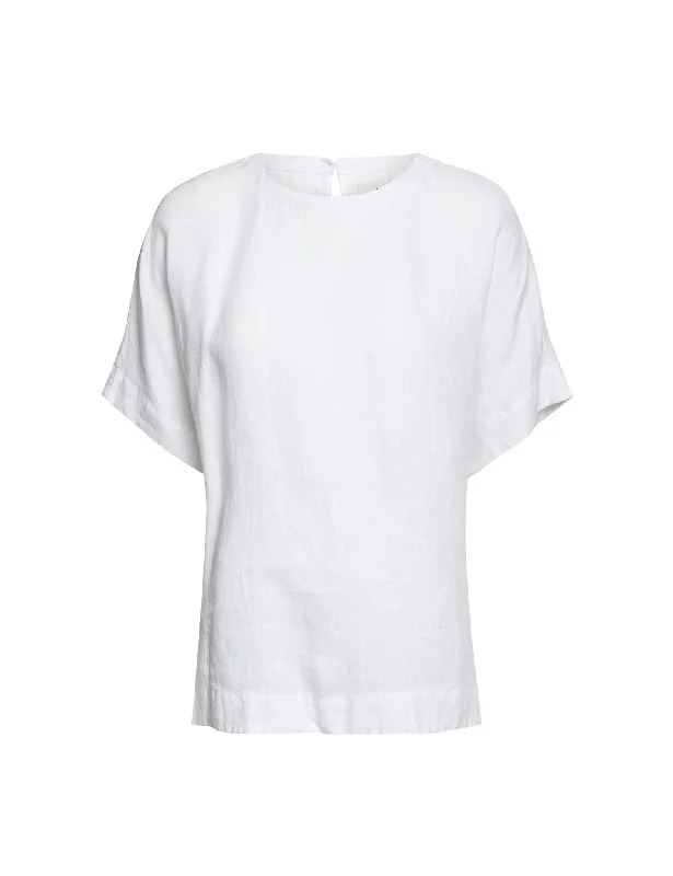 Pure Linen Round Neck Relaxed Blouse Textured Cotton Blouse