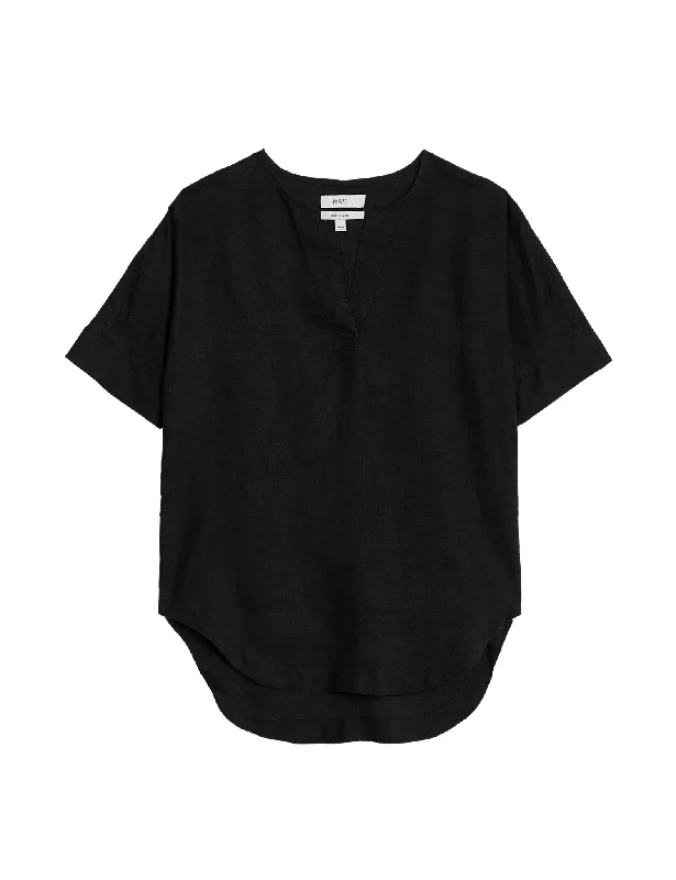 Pure Linen V-Neck Popover Blouse Smart Business Blouse