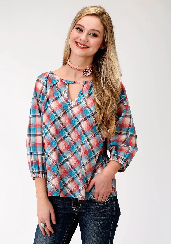 Roper Plaid Womens Red 100% Cotton Desert Sunrise S/S Blouse Modern Oversized Blouse Roper Plaid Womens Red 100% Cotton Desert Sunrise S/S Blouse Modern Oversized Blouse