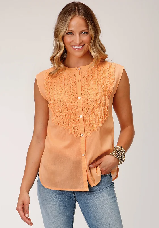Roper Womens 1597 Voile Apricot 100% Cotton S/L Blouse Collared Satin Blouse