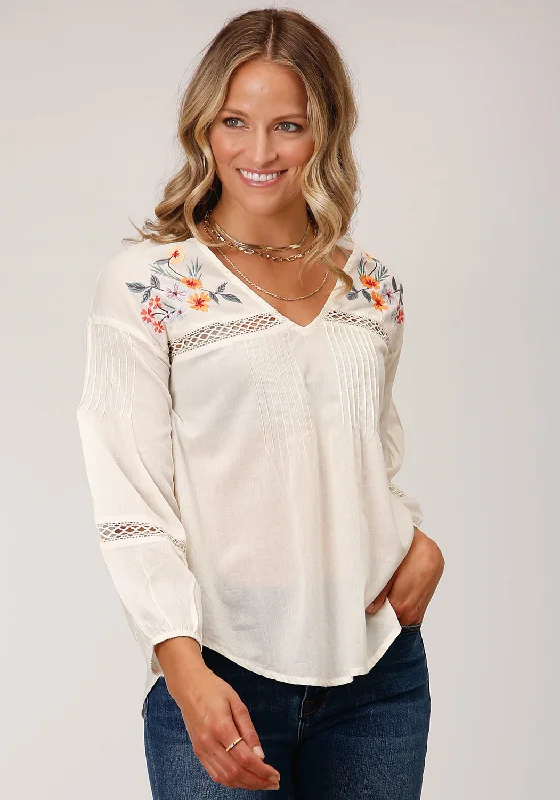 Roper Womens Peasant Voile Cream 100% Cotton 3/4 Sleeve S/S Blouse Peter Pan Collar Blouse Roper Womens Peasant Voile Cream 100% Cotton 3/4 Sleeve S/S Blouse Peter Pan Collar Blouse