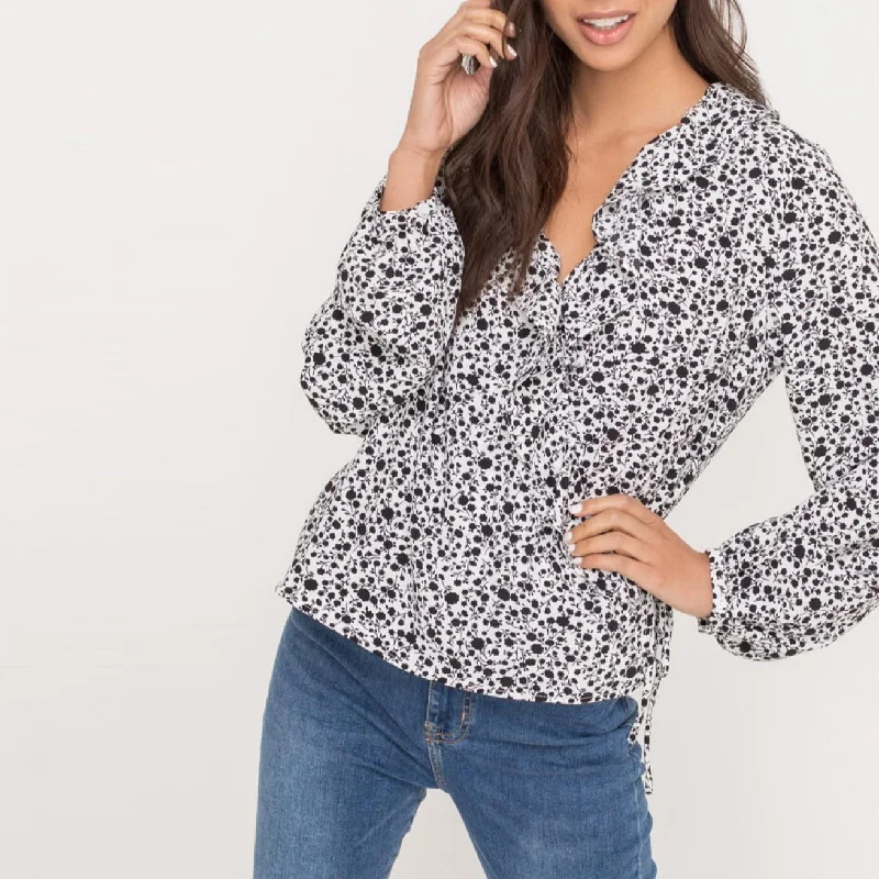 Ruffle Wrap Blouse Satin Bow Blouse