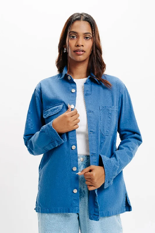 Denim Ef. Sapphire Shacket Vintage Lace Blouse