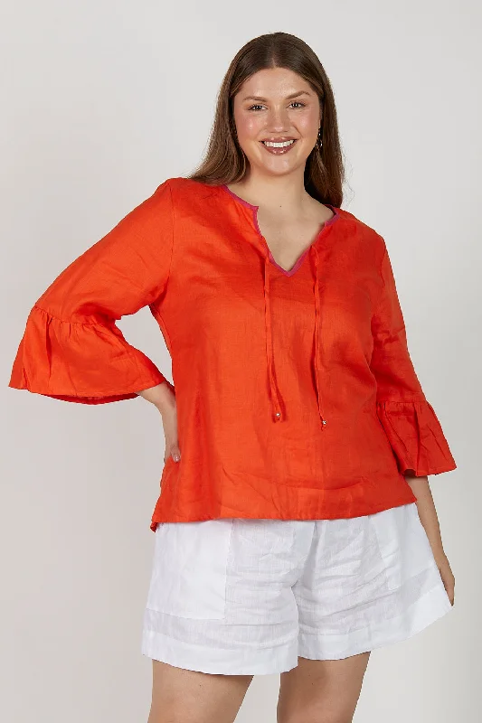 Scout Linen Blouse in Sunburst Short Sleeve Blouse