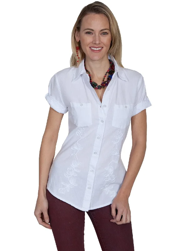 Scully Womens White 100% Cotton Soutache S/S Blouse Sleeveless Summer Blouse