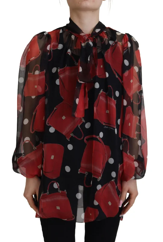 Sicilian Print Silk Blouse - Luxurious & Chic Feminine Puff Blouse