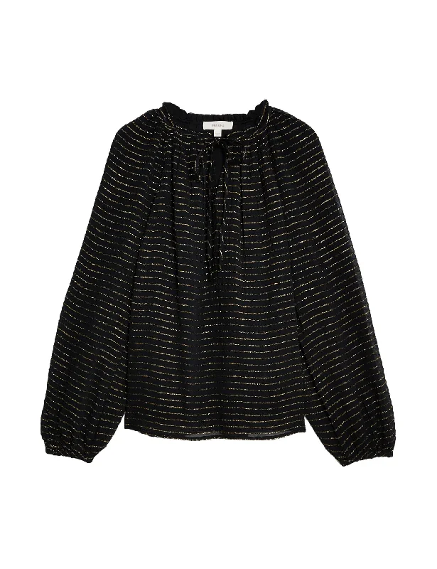 Sparkly Tie Neck Blouse Silky Tunic Blouse