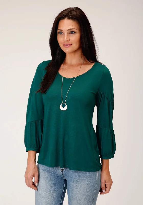 Stetson Womens Jade Scoop Jade 60% Polyester/40% Rayon 3/4 Sleeve S/S Blouse Double-Layered Blouse