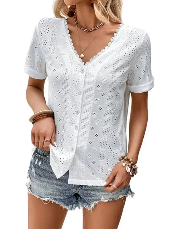Summer new women’s clothing reversible white blouse Modern Work Blouse