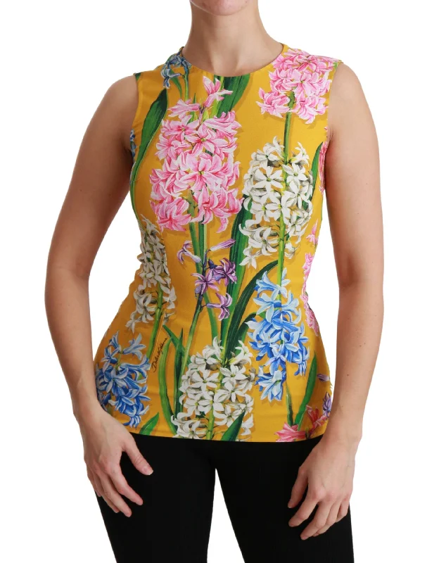 Sunshine Floral Crewneck Sleeveless Blouse Playful Puff Blouse