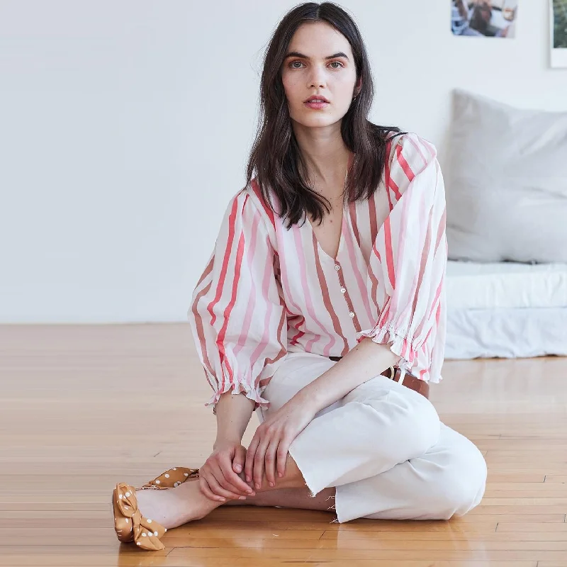 Tabatha Ombre Stripe Blouse (Coral) Peter Pan Blouse