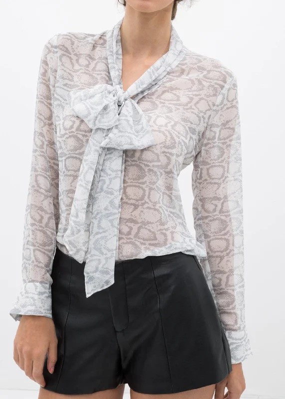 Tie Neck Sheer Blouse Satin Drape Blouse