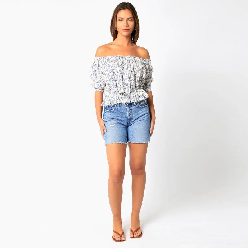 Button Up Blouse (Blue) Flowy Bohemian Blouse