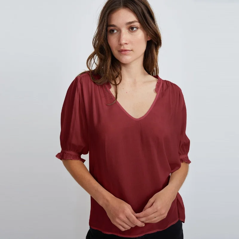 Trixie Ruffled Blouse (Marsala) Elegant Office Blouse