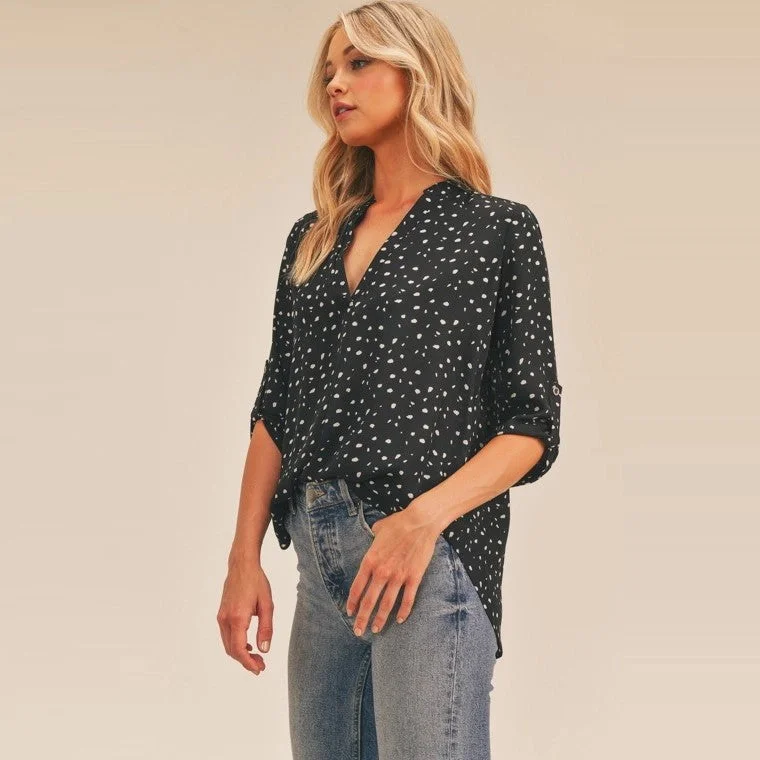 Tunic Blouse (Black Cream) Lightweight Linen Blouse