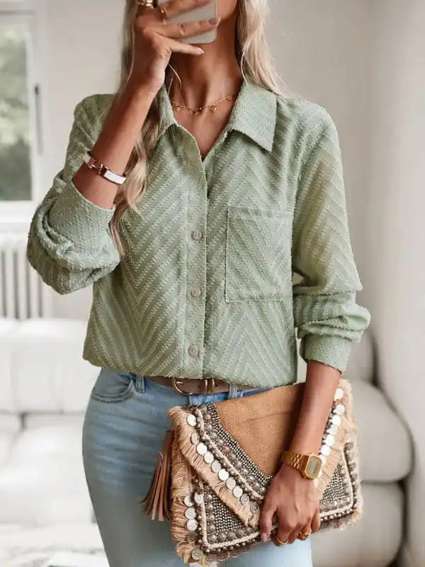 Women’s elegant commuter jacquard long-sleeved blouse Polished Work Blouse