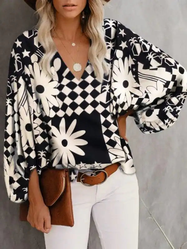 Women’s Floral Long Sleeve Blouse Chic Wrap Blouse