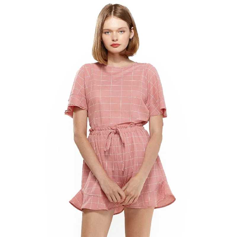Women's Grid Print Blouse in Pink Peter Pan Collar Blouse