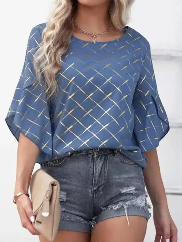 Women’s Printed Ruffle Sleeve Blouse Peter Pan Collar Blouse