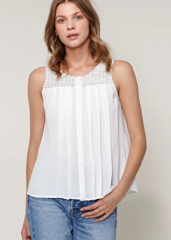 Women's Sleeveless Tweed Blouse Relaxed Fit Blouse