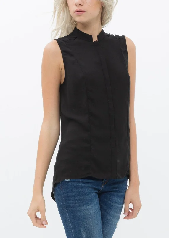 Women's Stand Collar Sleeveless Blouse Double Button Blouse