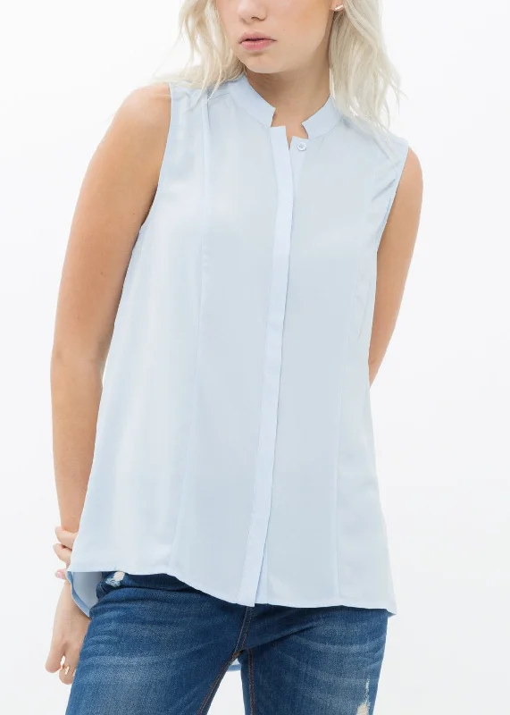 Women's Stand Collar Sleeveless Blouse In Cloud Blue Lightweight Tunic Blouse