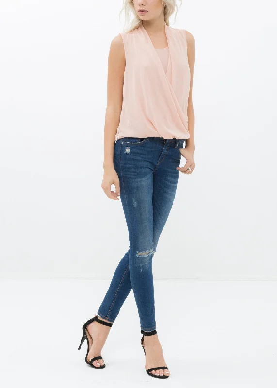 Women's Surplice Sleeveless Blouse Elegant Silk Blouse