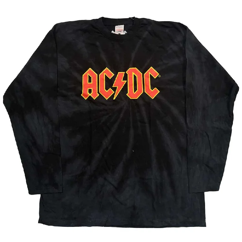 AC/DC Unisex Long Sleeved T-Shirt: Logo (Dip-Dye) Welt Pockets Slit Pockets Flap Pockets AC/DC Unisex Long Sleeved T-Shirt: Logo (Dip-Dye) Welt Pockets Slit Pockets Flap Pockets