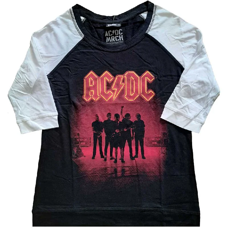 AC/DC Ladies Raglan T-Shirt: PWR-UP UK (Back Print) Houndstooth Herringbone Solid