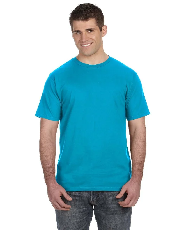 Anvil Fashion Fit T-Shirt | Caribbean Blue Ribbed T-Shirt High Neck Heavyweight