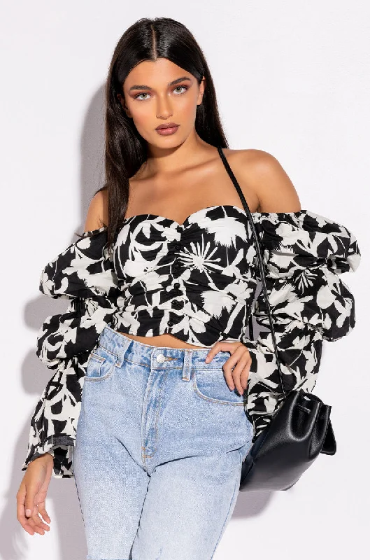 ASTER OFF THE SHOULDER FLORAL BLOUSE Soft Satin Blouse