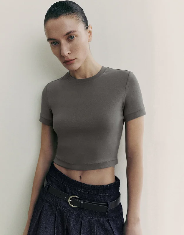 Basic Crew Neck Skinny T-Shirt Wool Fabric Cashmere Fabric Tweed Fabric